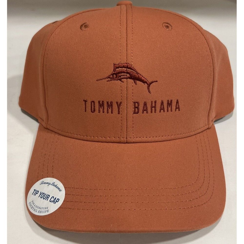 New TOMMY BAHAMA "Tip Your Cap" Embroidered Hat Clay Coral Mens‎ Adjustable